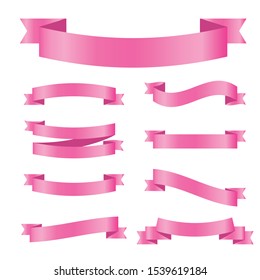 Set of pink ribbon banners. Collection of scroll elements. Vector illustration.