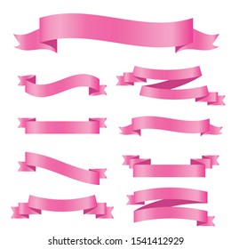Set of pink ribbon banners. Collection of scroll elements. Vector illustration.