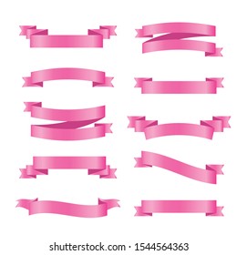 Set of pink ribbon banners. Collection of scroll elements. Vector illustration.