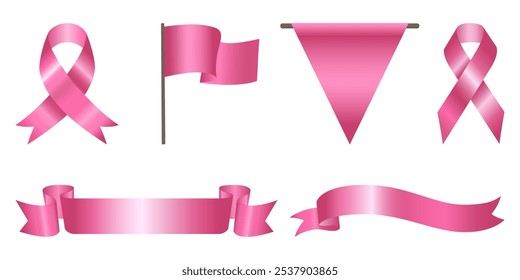 Set of pink ribbon banners isolated on white, Pink Bow With Ribbons Set, Pink ribbons. Ribbon banner set. Vector empty price tags, pink sale, ribbon, loop. Good for valentine's day and mother's day.