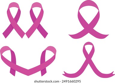 Conjunto de iconos de cinta rosa. Conciencia de la demencia, el cáncer, la epilepsia y la enfermedad de Alzheimer, contra la homofobia y la violencia doméstica. Elementos de Vector aislados sobre fondo blanco. Cintas de conciencia.