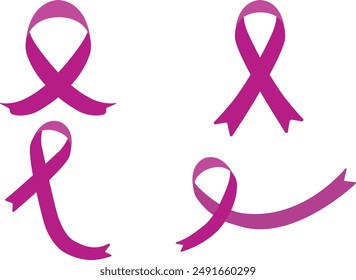 Conjunto de iconos de cinta rosa. Conciencia de la demencia, el cáncer, la epilepsia y la enfermedad de Alzheimer, contra la homofobia y la violencia doméstica. Elementos de Vector aislados sobre fondo blanco. Cintas de conciencia.