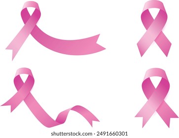 Set of pink ribbon icons. Dementia awareness, cancer, epilepsy and Alzheimer's disease, against homophobia and domestic violence. Vector elements isolated on white background. Awareness ribbons.
