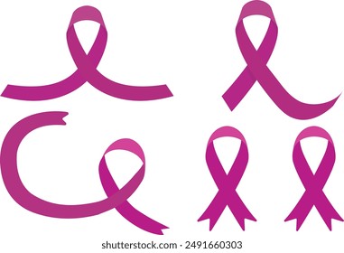 Conjunto de iconos de cinta rosa. Conciencia de la demencia, el cáncer, la epilepsia y la enfermedad de Alzheimer, contra la homofobia y la violencia doméstica. Elementos de Vector aislados sobre fondo blanco. Cintas de conciencia.