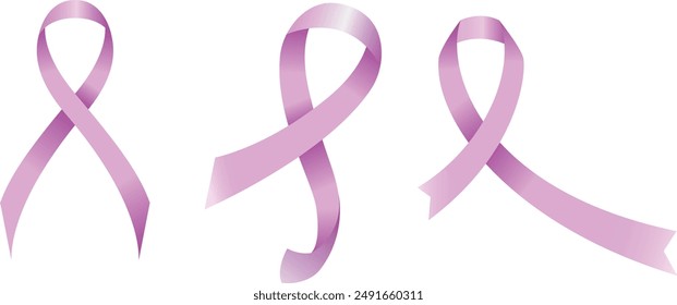 Set of pink ribbon icons. Dementia awareness, cancer, epilepsy and Alzheimer's disease, against homophobia and domestic violence. Vector elements isolated on white background. Awareness ribbons.