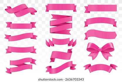 Set of Pink ribbon template. Banners Vector . Vector set ribbons. ribbon elements. tape vector icon set on white background, Pink ribbon flat banners set Vector, Promotion, banner, tag and Label. 