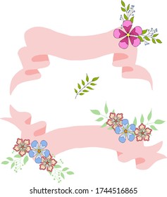 Set of pink ribbons for holiday gift decoration. Vector hand draw  Illustration EPS10