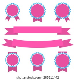 Set of pink ribbons and labels