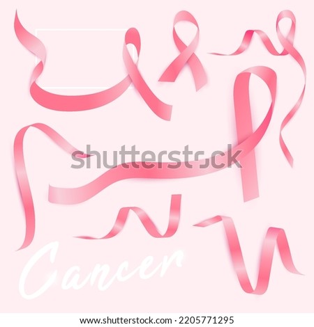 set of pink ribbons on a white background, suitable for women's day and cancer day design elements