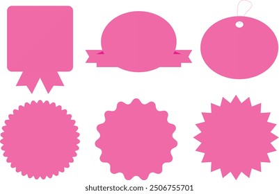 Set of pink ribbons and round stickers. Paper scrolls. Sticker and kids girl decoration for app and web, White and pink Valentine's Day decorative ribbon, Set of light pink ribbon banners.