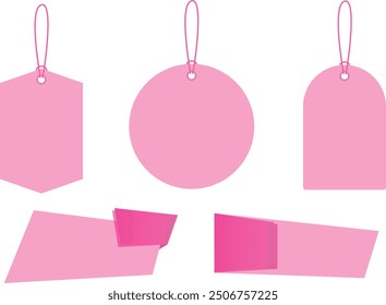 Conjunto de cintas rosas y pegatinas redondas. Rollos de papel. Etiqueta engomada y decoración de la muchacha de los niños para el App y el Web, cintas rosadas, etiquetas y pegatinas Ilustración vectorial, estilo satinado de la decoración de la venta de la promoción.