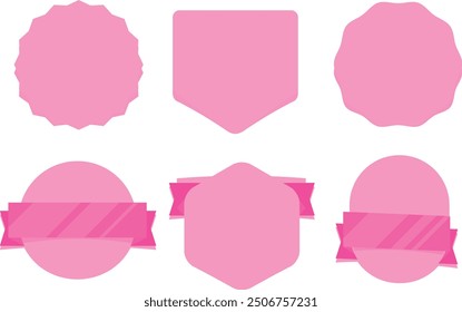 Set of pink ribbons and round stickers. Paper scrolls. Sticker and kids girl decoration for app and web, Pink ribbons, tags and stickers vector illustration, Promotion sale decoration satin style.