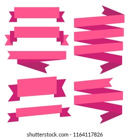 Set of pink ribbons. Template for text. Vector illustration on white background.