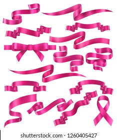 Set of pink ribbons, vector collection of banners, EPS 10 contains transparency.