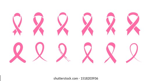 Set of pink ribbons. Vector icon.