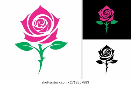 Conjunto de rosas rosa vetor design ilustração com folha, flor e bonito padrão floral para a decoração cartão de Valentim