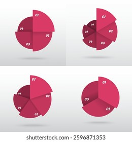 Set of pink round infographic templates with 3, 4, 5 and 6 options, parts or processes.