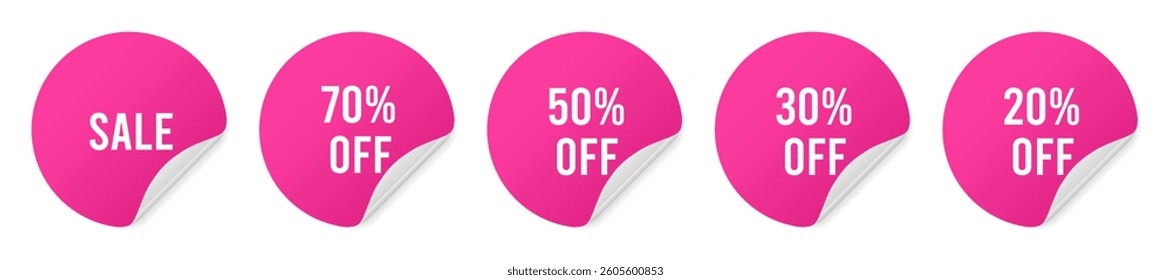 Set of pink round stickers with sale announcement. Discount voucher. Black friday special offer label.	