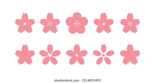 Set of pink Sakura flower vector isolated