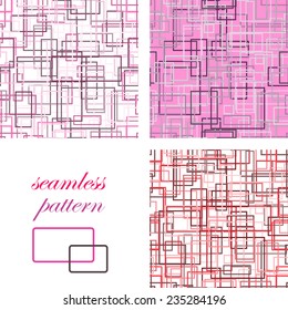 Set of pink seamless  backgrounds with bright colored intersecting lines and rectangles for Valentine's day