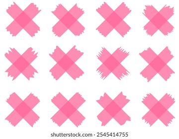 Set of pink semi-transparent washi tapes isolated on white. Tapes collection in vector. Pieces of decorative tape for scrapbooks. Torn paper. Love, Valentine's Day