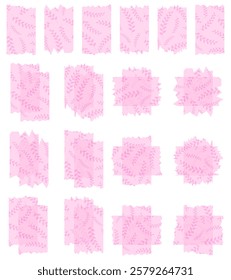 Set of pink semi-transparent washi tapes with pattern isolated on white. Tapes collection in vector. Pieces of decorative tape for scrapbooks. Torn paper. Love, Valentine's Day
