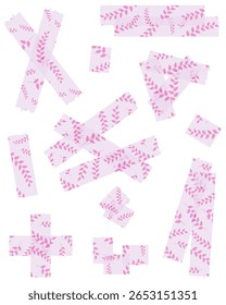 Set of pink semi-transparent washi tapes with pattern isolated on white. Tapes collection in vector. Pieces of decorative tape for scrapbooks. Torn paper. Love, Valentine's Day