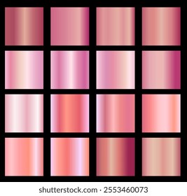 A set of pink shiny metallic gradients. Metallic gradient effects for the design of texts and bulletin boards, infographics. Metallic flag..