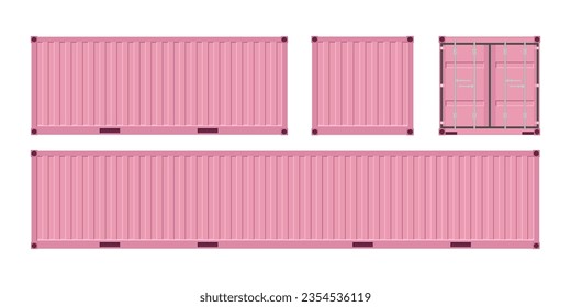 Set of pink shipping cargo containers for transportation. Vector illustration in flat style. Isolated on white background.	