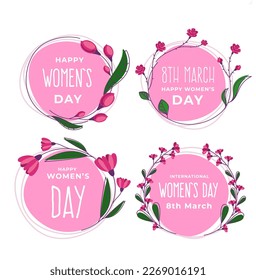 set pink sign with the words happy women's day on it.