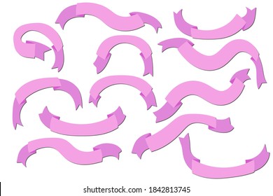 Conjunto de cintas planas de silueta rosa aisladas sobre fondo blanco. Ilustración vectorial de banner de cinta de opciones. Lugar dibujado a mano.