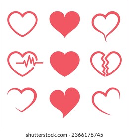 Set of pink silhouette heart vector 