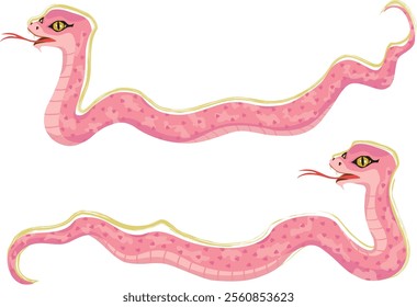 Set of pink snake isolated on white background. Year of the Serpent. Vector illustration.