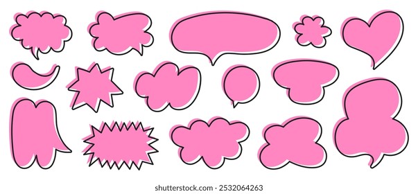 Conjunto de burbujas de discurso rosa. Diseño de palabra de globo de dibujos animados. Ilustración vectorial
