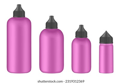 Conjunto de botellas de presión rosadas. tinte de pelo colorido, crema oxidante. Líquido de uva de jugo electrónico. Contenedor de base