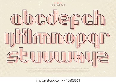 set of pink stamp style alphabet letters over grunge paper texture. vector font type design. modern alphabets bold lettering icons vintage poster text typesetting. alphabetical track typeface template