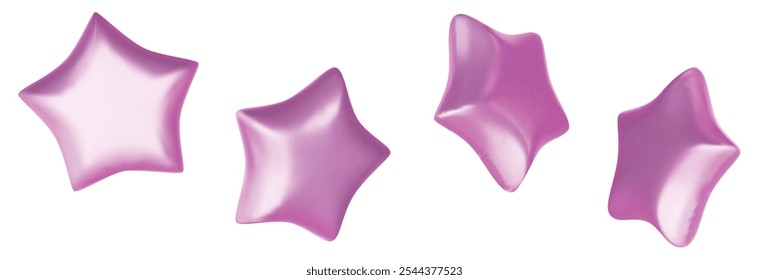 Set of pink stars different shapes. Realistic 3d design cartoon style. vector illustration