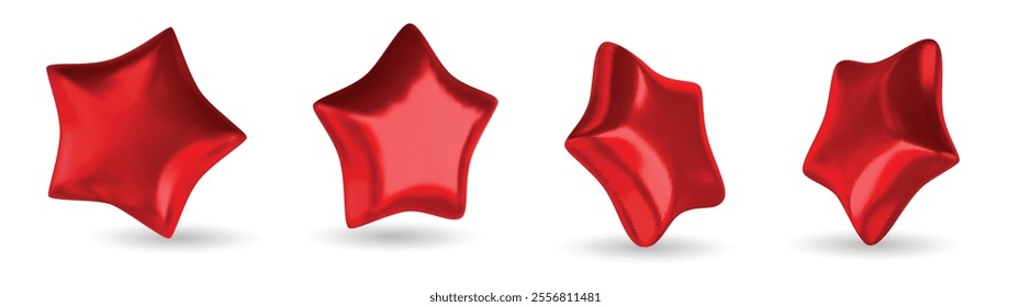 Set of pink stars different shapes. Realistic 3d design cartoon style. vector illustration