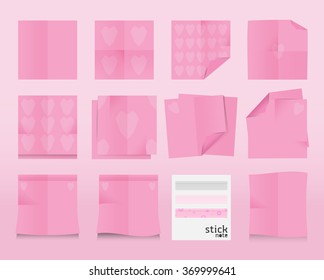 Set pink stick note paper