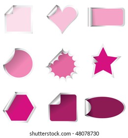 Set of pink stickers on different shapes