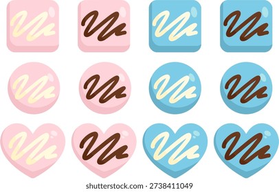 a set of Pink Strawberry Raspberry Blue Blueberry Love Dark Chocolate White Vanilla Drizzle Bites Milk Heart Desserts Illustration Vector Clip Art