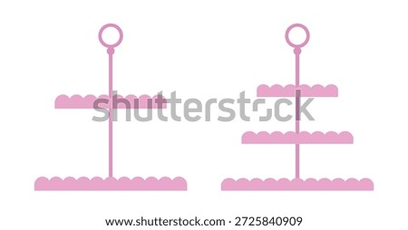 Set of pink tiered cake stand flat vector illustration.
Empty dessert or fruit tiered stand clipart.
Cupcake Stand.
Dessert Stand.
Tea Party.
White background.
