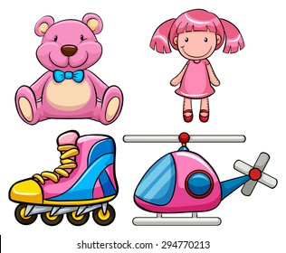 Set of pink toys in classic design