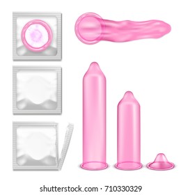 Set Pink Unpacked Packed Condom Realistic Stock Vector (Royalty Free ...