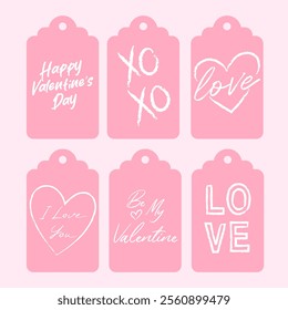 Set of pink valentine tags labels with hand written lettering and hearts. Printable valentine tags.