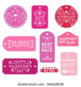 Set of pink Valentine's Day stickers, labels, labels, coupons.Valentine's Day discounts, promotions, offers. Vector. Place for your text.