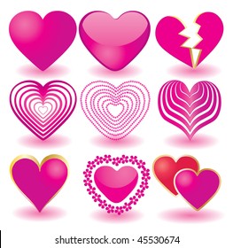 Set of pink valentine`s hearts, part 2, vector illustration