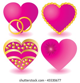 Set of pink valentine`s hearts, vector illustration