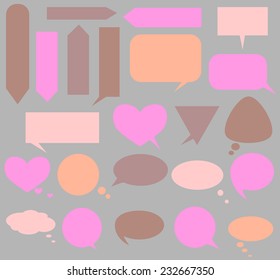 The set of pink various bubbles for text - round, square, triangular - for your messages for Valentine's day