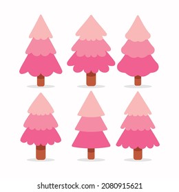 Set of pink vector christmas trees. Vector illustration.